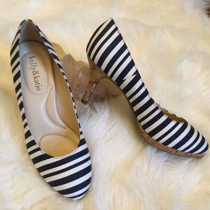 Kelly & Katie 3" Cork and Navy & White Stripe Heel